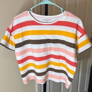 LOFT Pink and White Striped Top